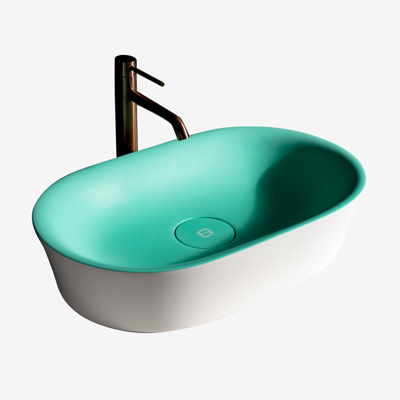 Chậu lavabo để bàn mineral glass composite Phoenyx Cotton - Aquamarine