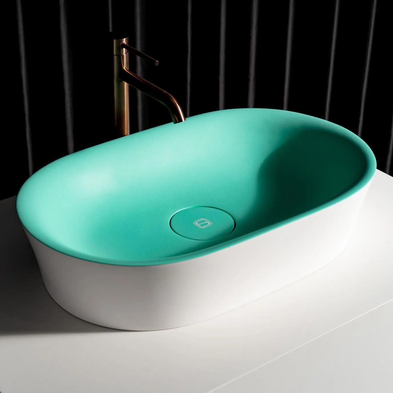 Chậu lavabo để bàn mineral glass composite Phoenyx Cotton - Aquamarine