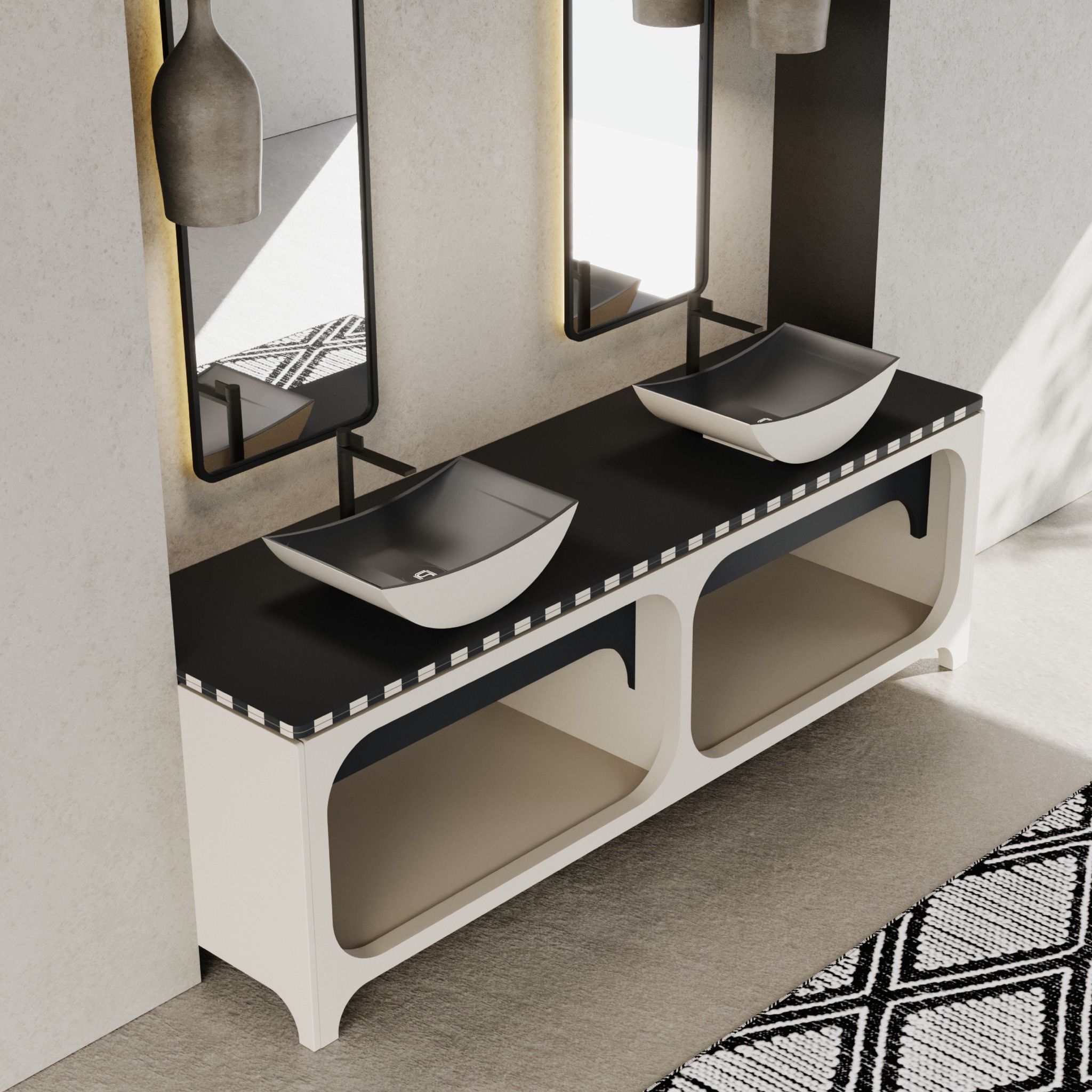 Chậu lavabo để bàn mineral glass composite Serene Cotton - Shadow