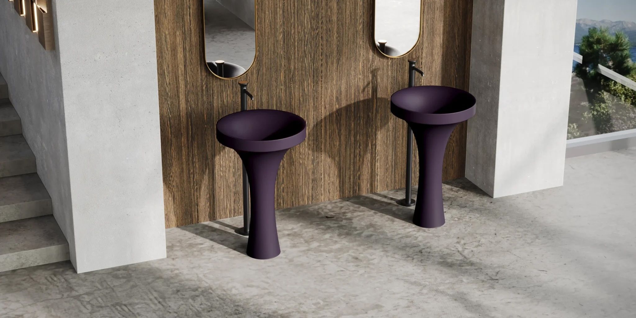 Chậu lavabo chân dài bằng mineral glass composite Silva Nebula