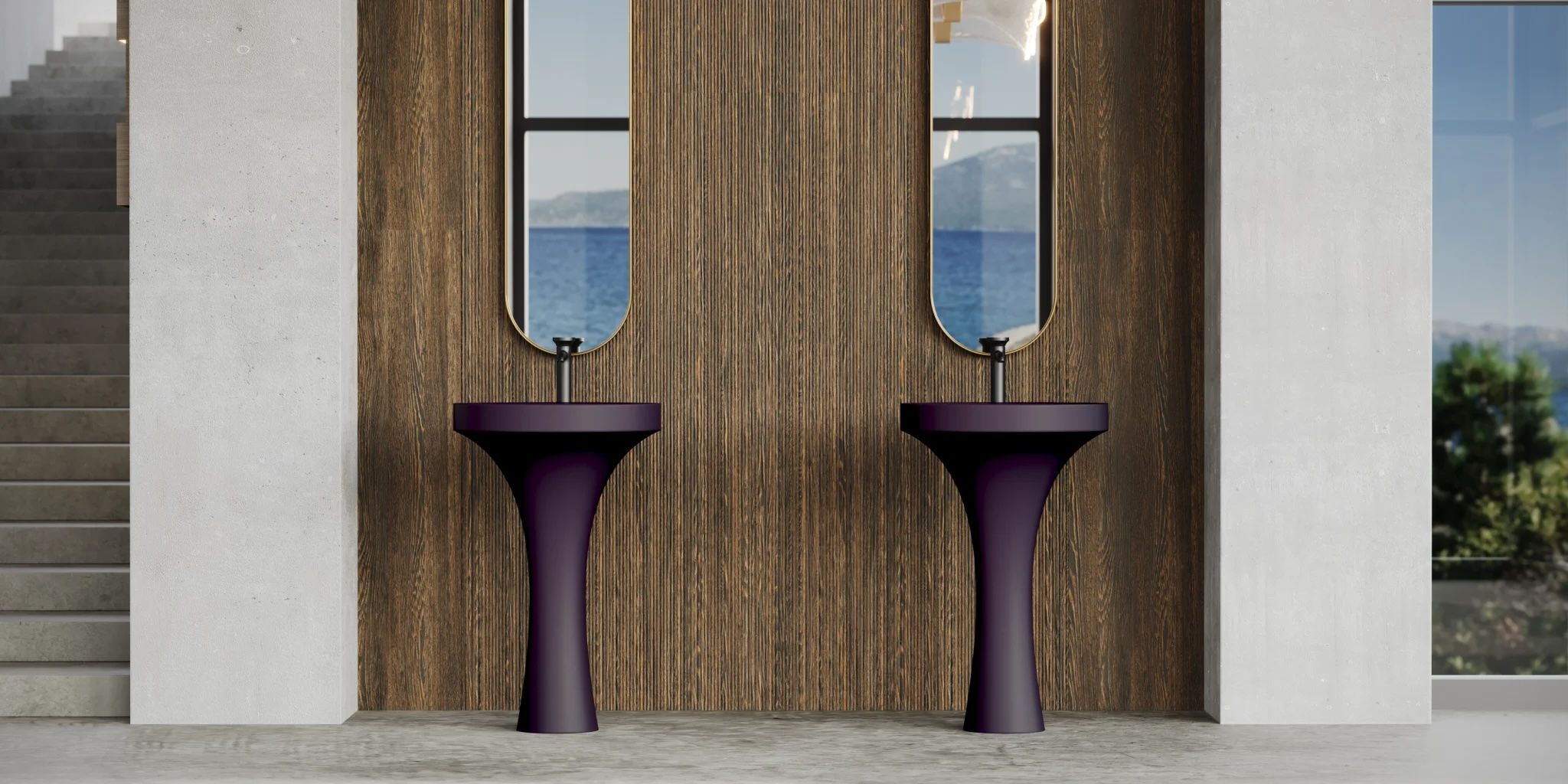 Chậu lavabo chân dài bằng mineral glass composite Silva Nebula