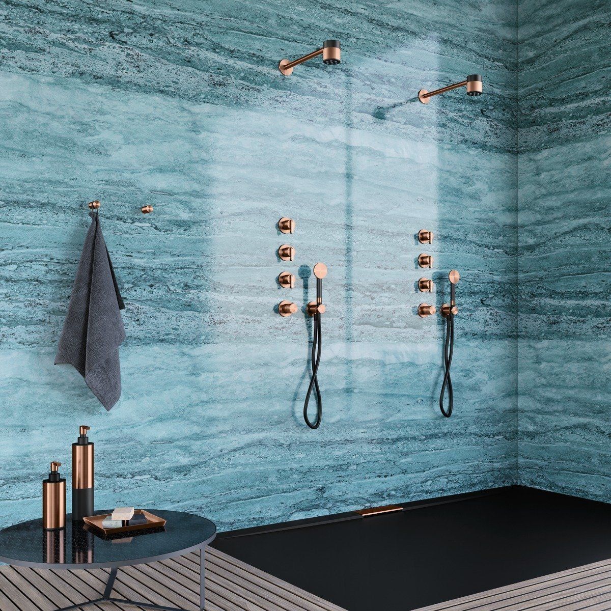 Sen cầm tay gắn tường phong cách spa Radomonte Wellness stainless steel - K20