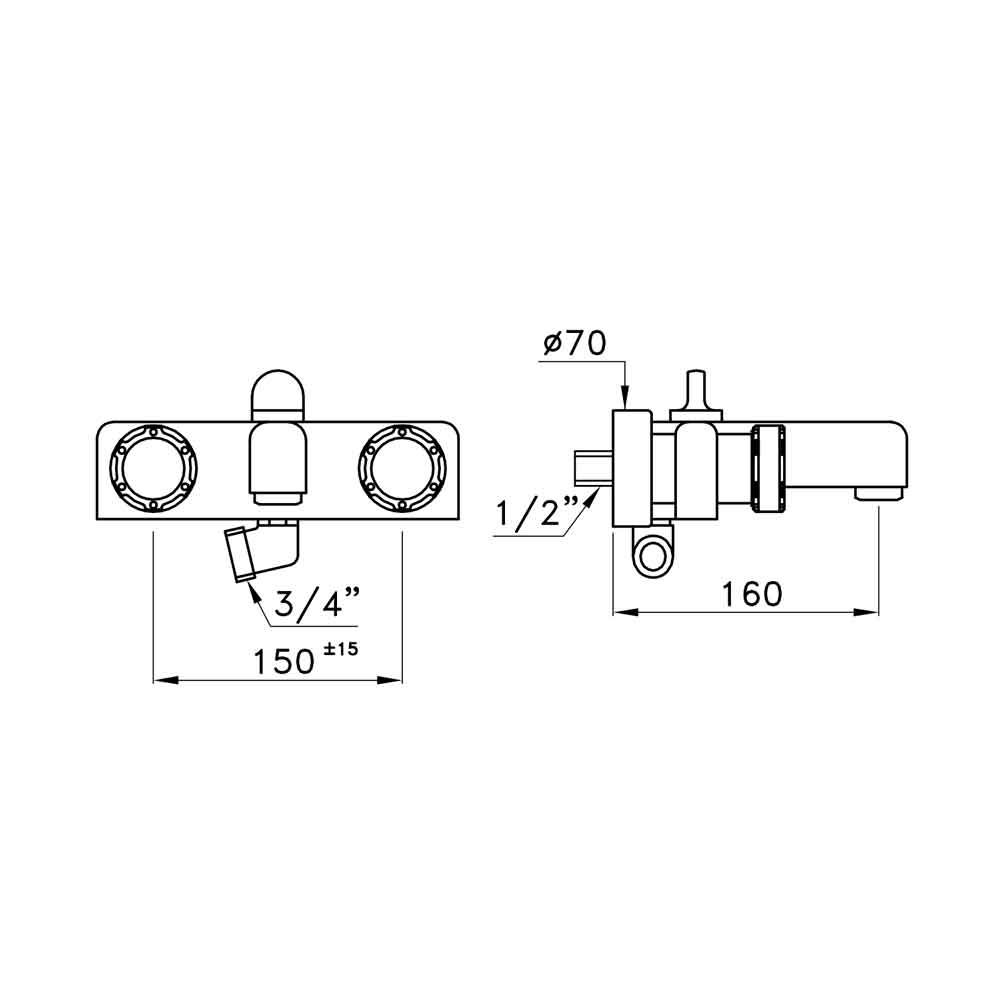 Vòi bồn tắm gắn tường có vòi sen cầm tay bằng đồng Timeaster - 3267-52
