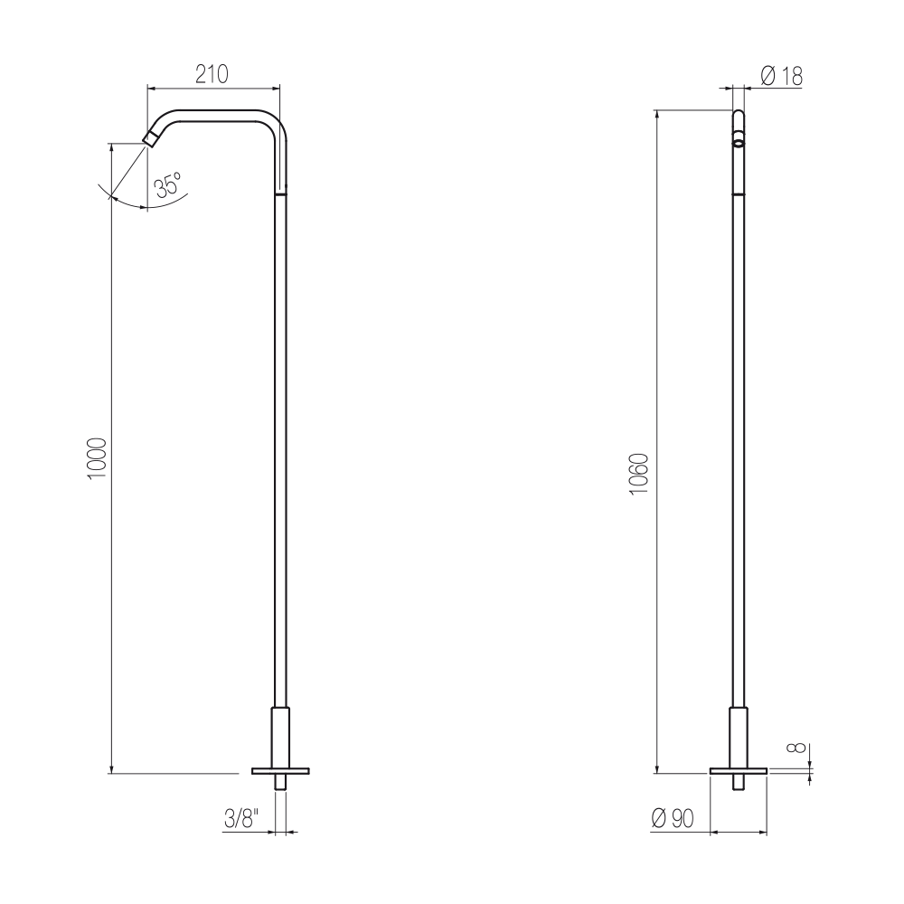  Vòi chậu lavabo chân dài gắn sàn cao 1060mm bằng đồng Tibò - TIB20-TIB25 