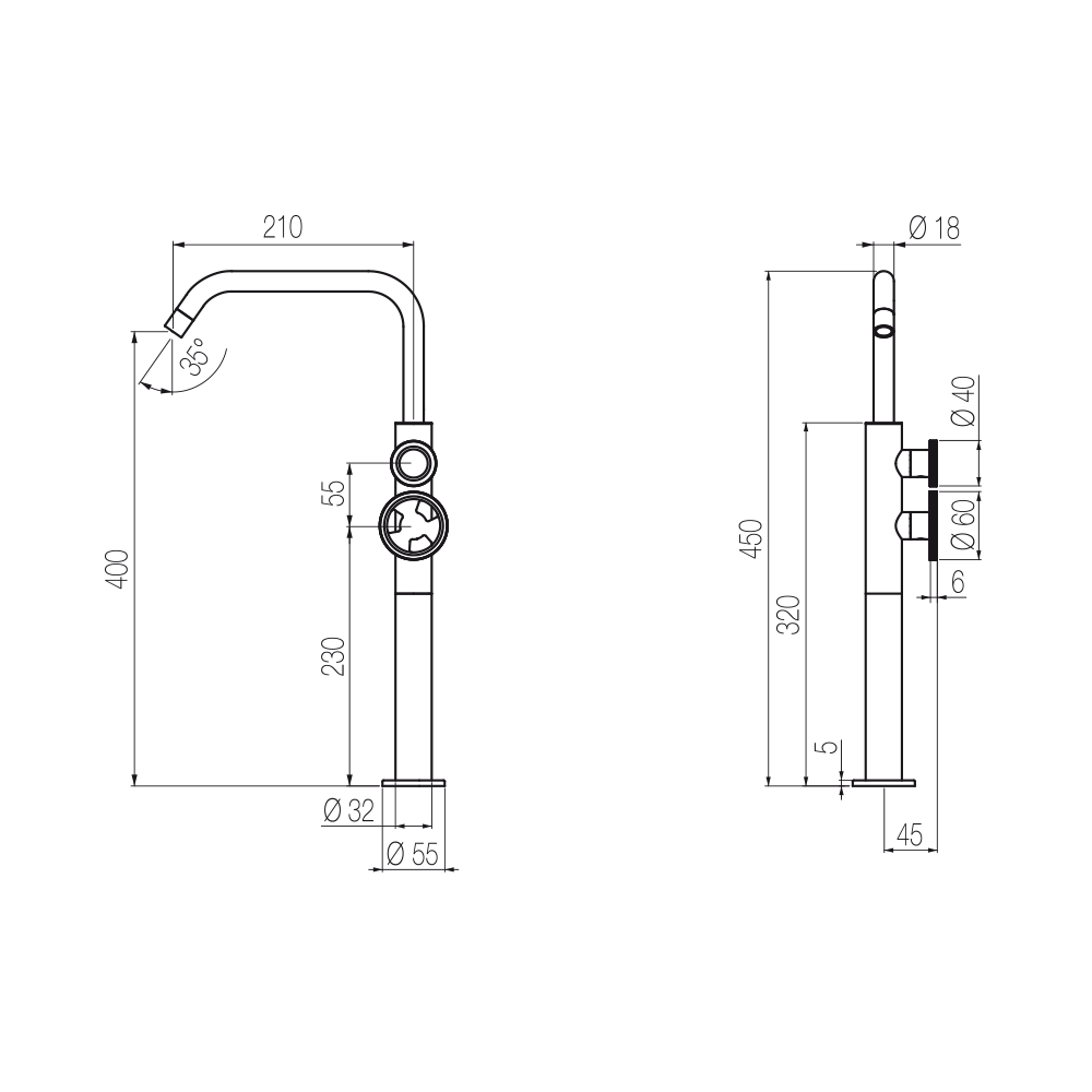  Vòi chậu lavabo cao 450mm bằng đồng Tibò - TIB4 