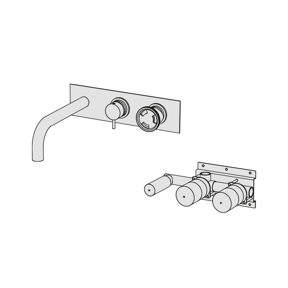  Vòi bồn tắm gắn tường 3 lỗ 2 đầu ra dài 240mm bằng đồng Tibò - TIB82 