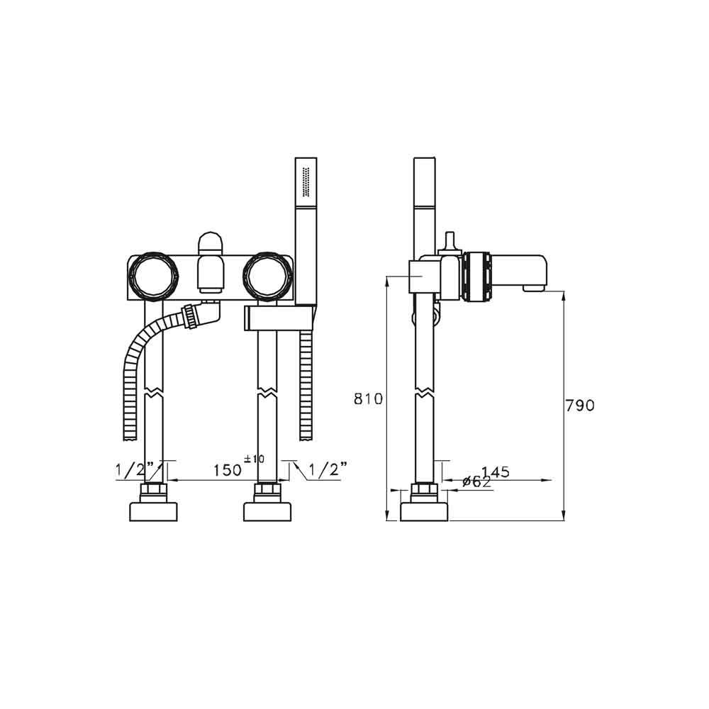 Vòi bồn tắm gắn sàn có vòi sen cầm tay bằng đồng Timeaster - 3267CL306-65