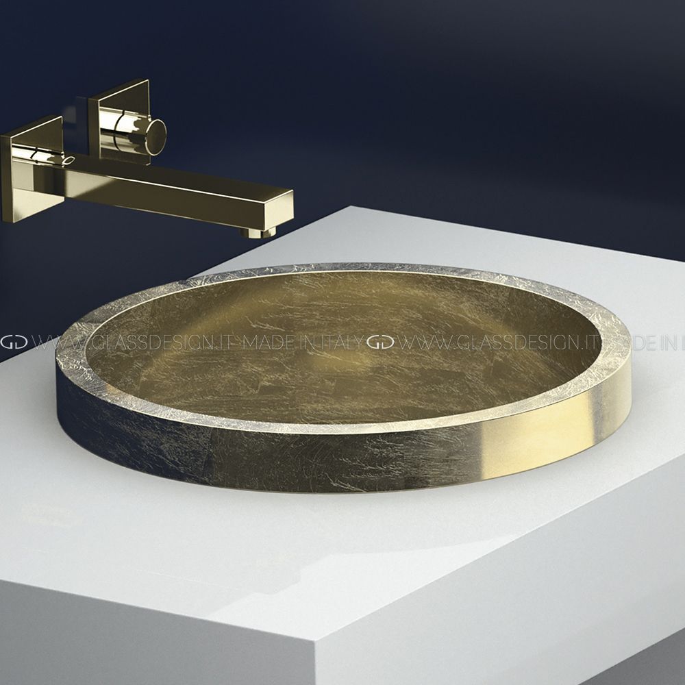  Chậu Lavabo Bán Âm Bàn Tondo FL Gold Leaf 3D 