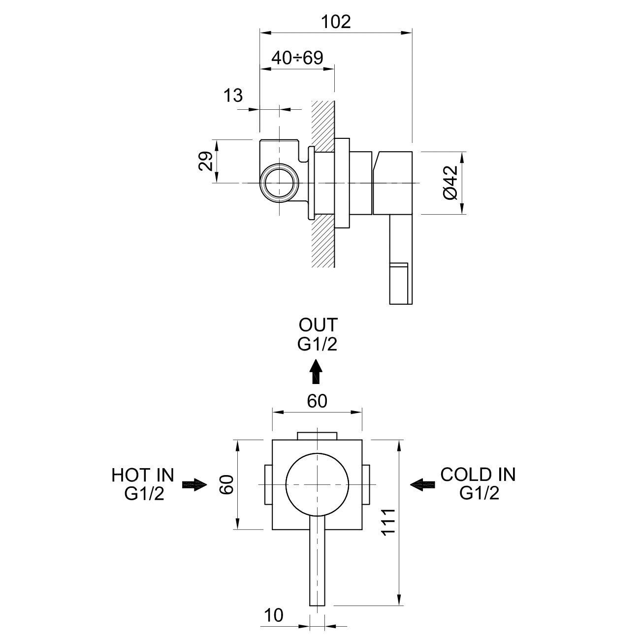  Vòi chậu rửa mặt gắn tường rộng 530mm bằng đồng Orizzonti - OZT12X5047B-TXT142C 