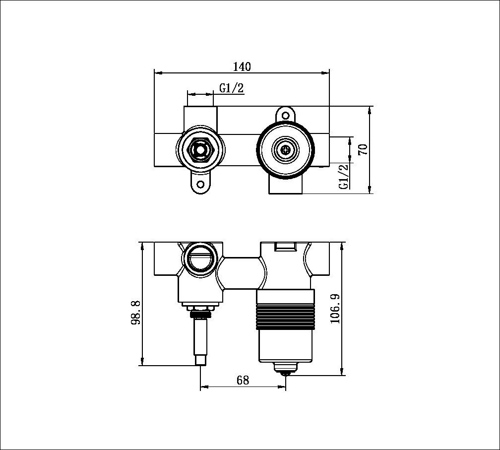 Bộ trộn 2 đầu ra nằm ngang nóng lạnh bằng đồng Accem - 221911u