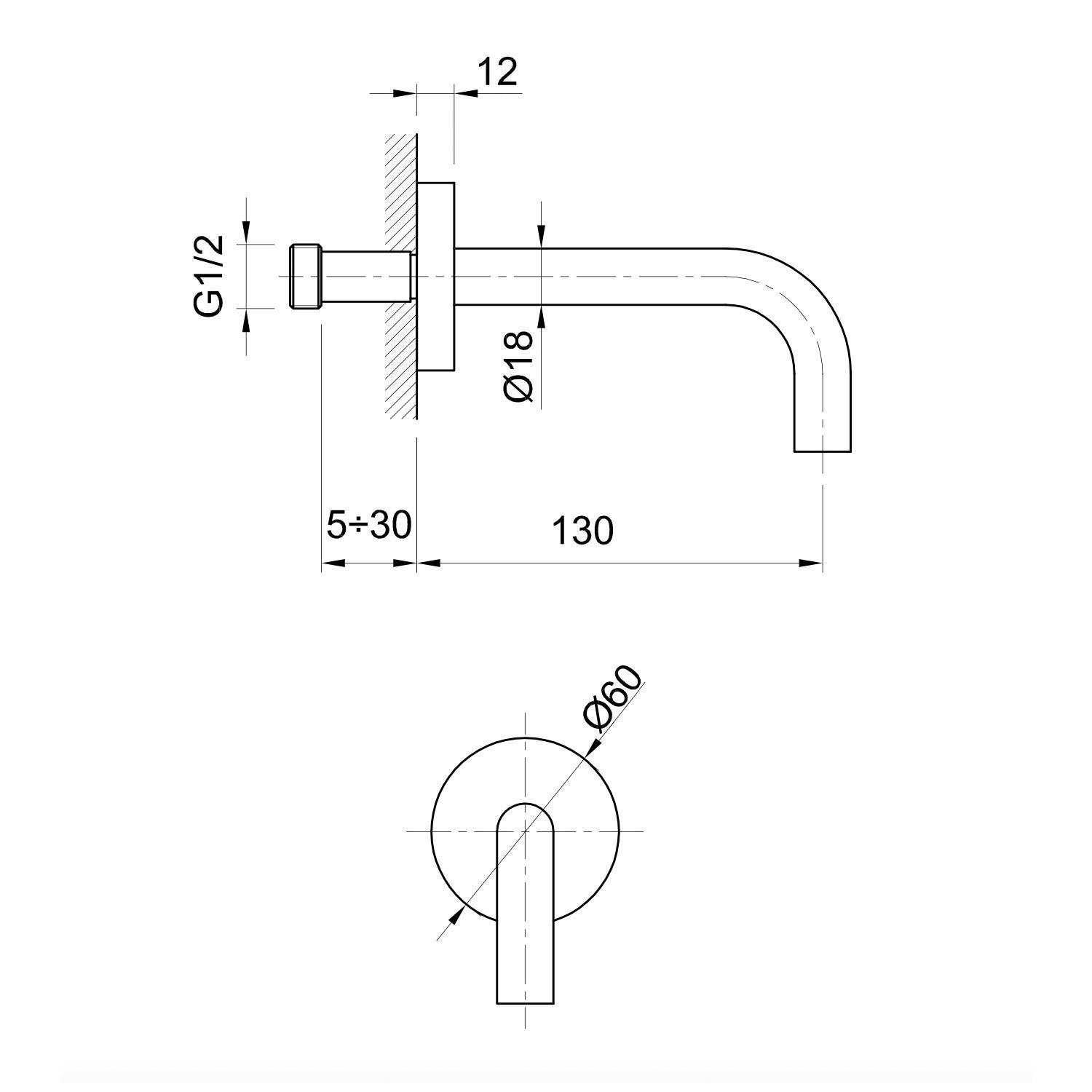  Vòi chậu rửa mặt gắn tường 130mm bằng đồng Volare - VERCAN130F-VOL1910NZ 