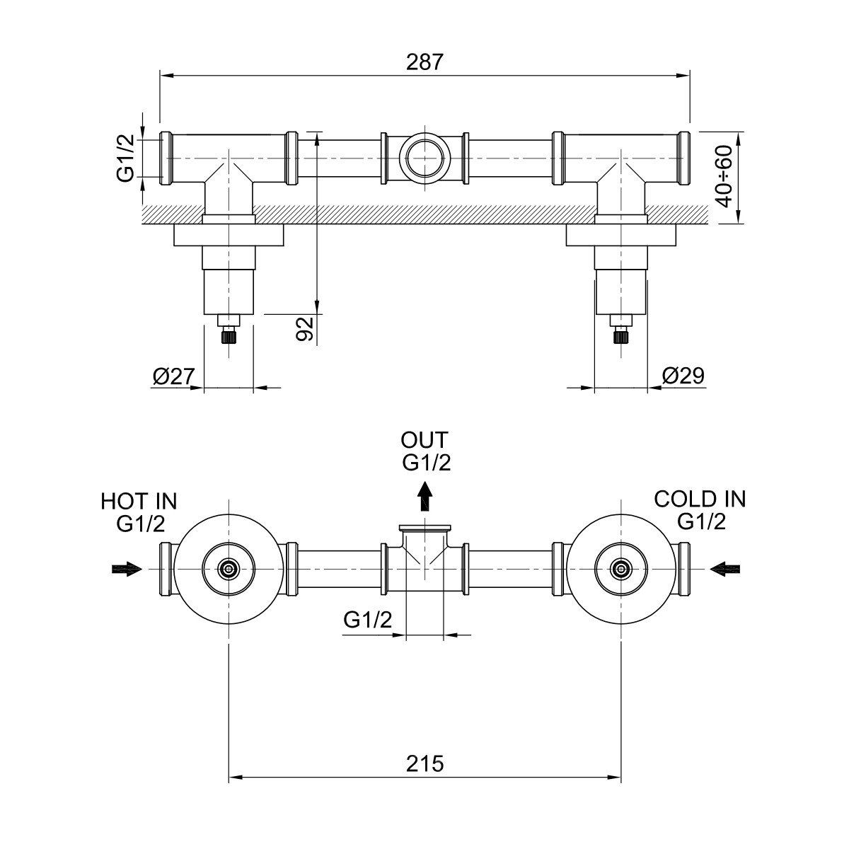  Vòi chậu rửa mặt gắn tường 130mm bằng đồng Volare - FLYCAN130-VOL1910NZ 