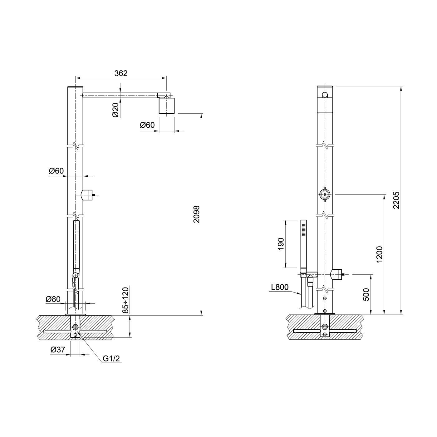  Sen cây ngoài trời, có vòi sen cầm tay Volante stainless steel - VOX12915AMKZ 