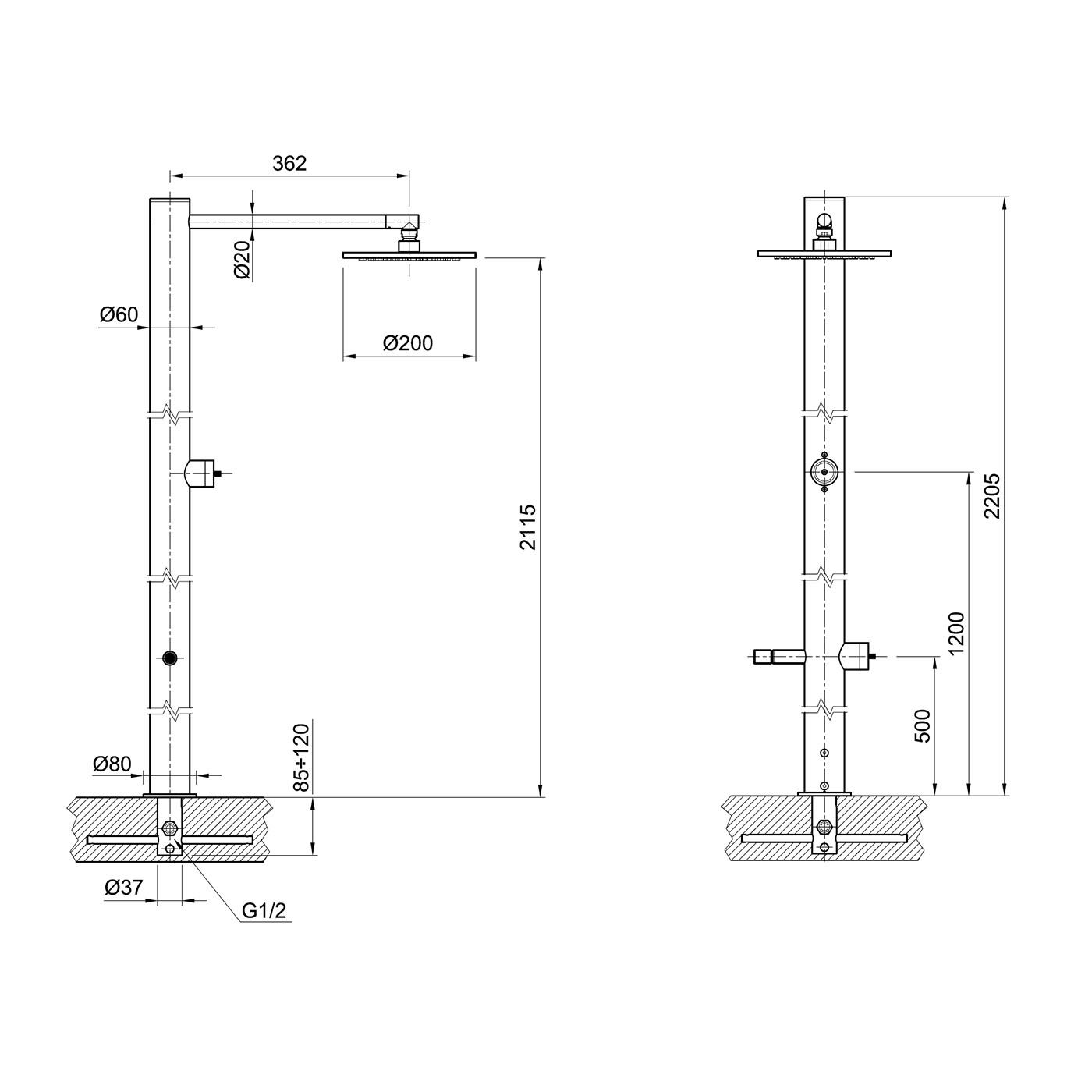  Sen cây ngoài trời, bát sen Ø200mm có vòi rửa chân Volante stainless steel - VOX12915ATZ 