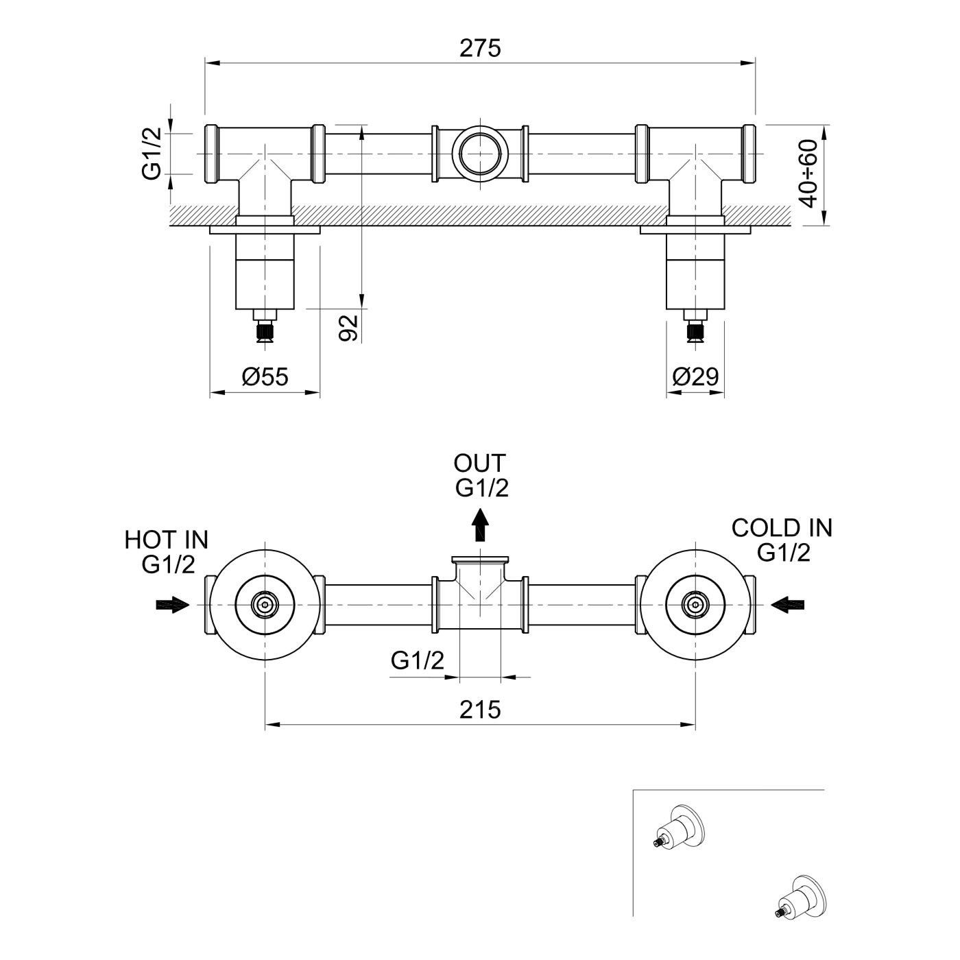  Vòi chậu rửa mặt gắn tường 130mm Volante stainless steel - ZEXCAN130F-VOX1910NZ 