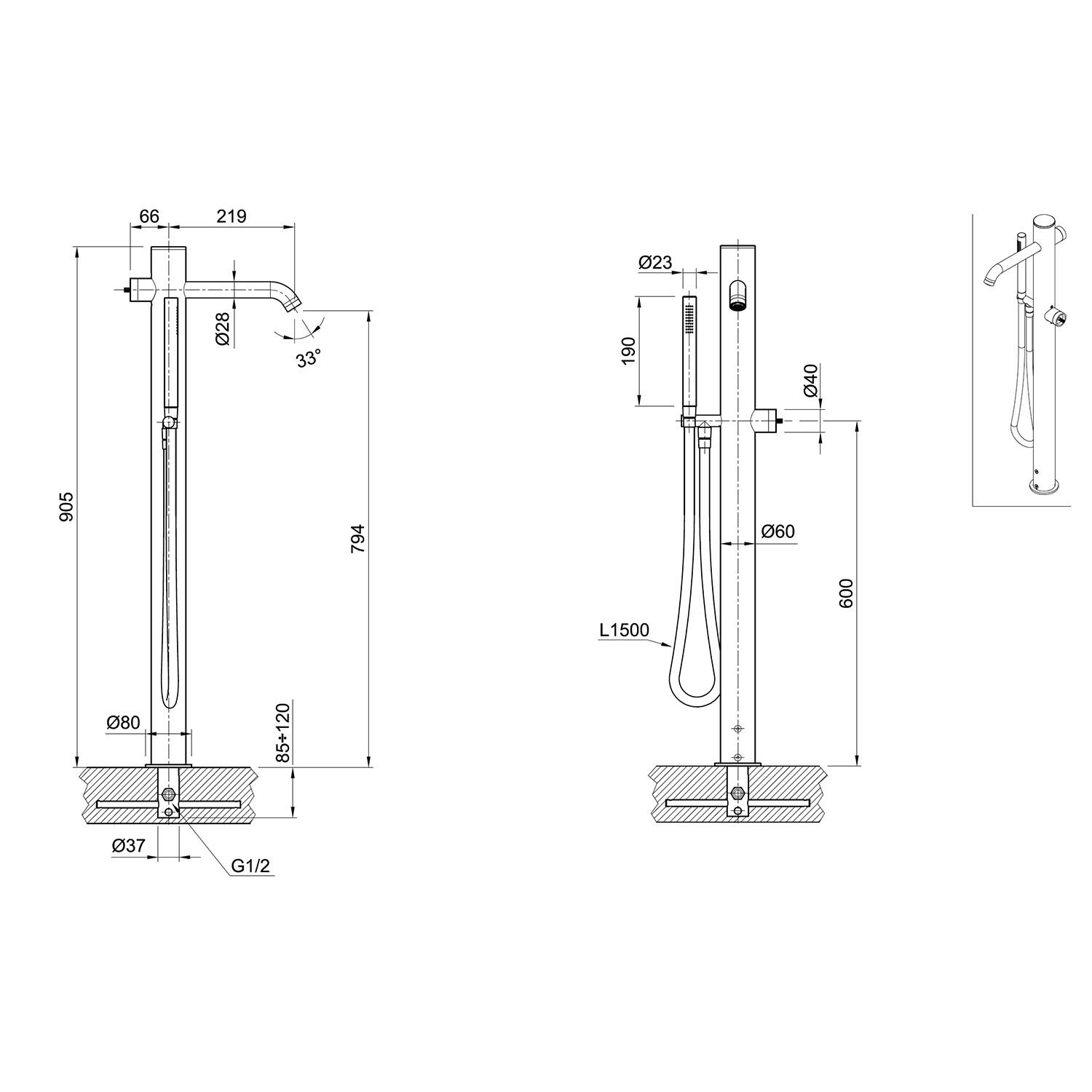  Vòi bồn tắm gắn sàn Volante stainless steel - VOX4940BZ 