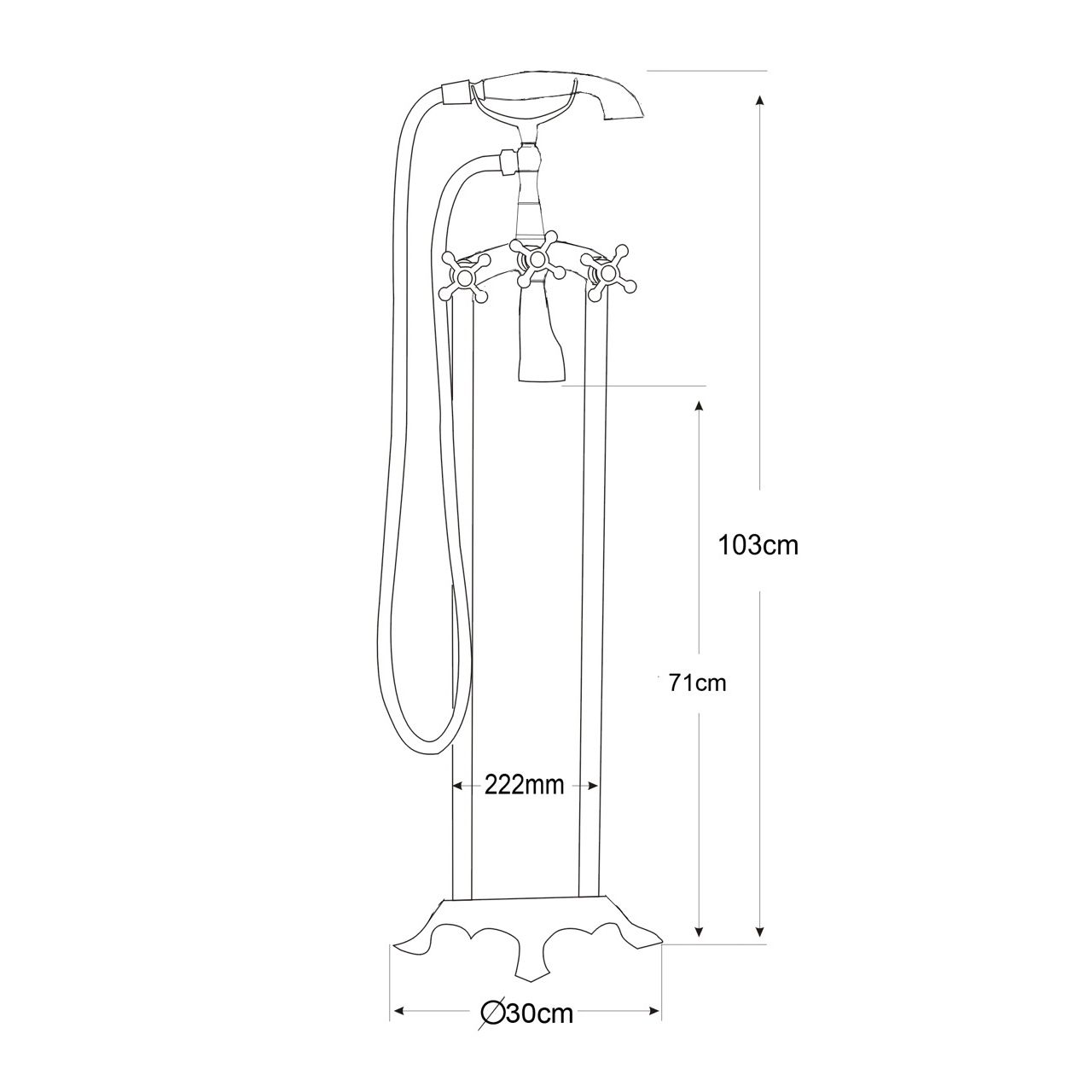  Vòi bồn tắm gắn sàn có vòi sen cầm tay bằng đồng cổ điển - WN4209 