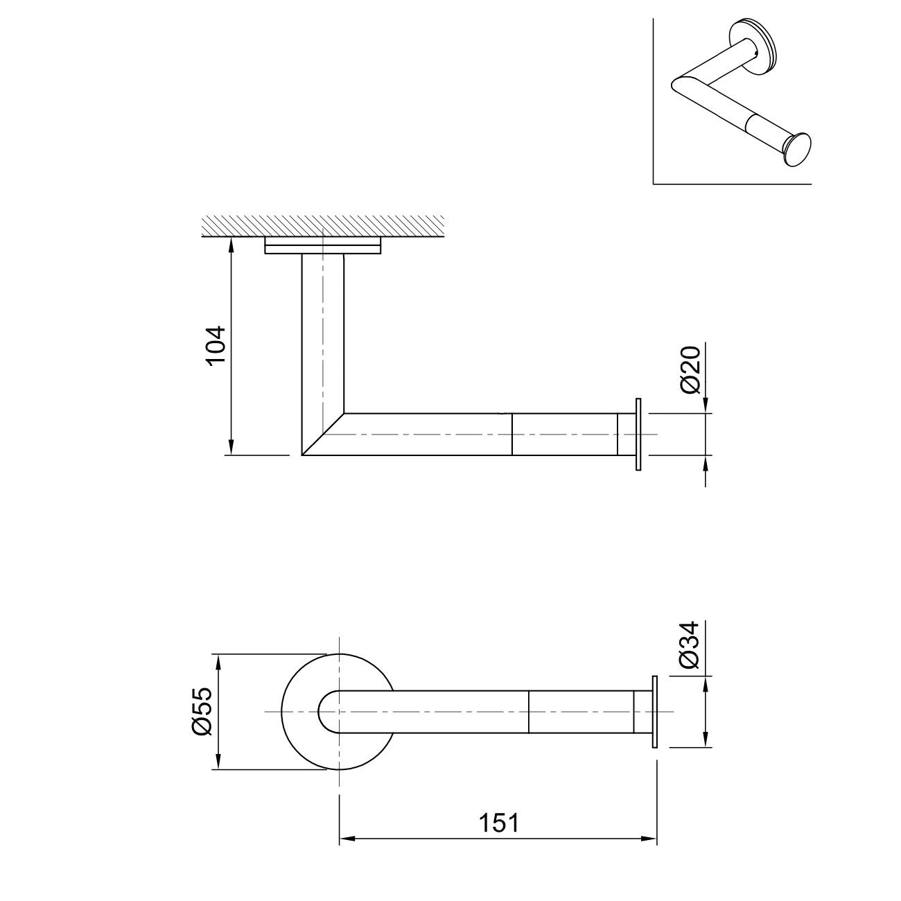  Móc treo giấy vệ sinh không nắp chụp Volante stainless steel - ZEXACC1 