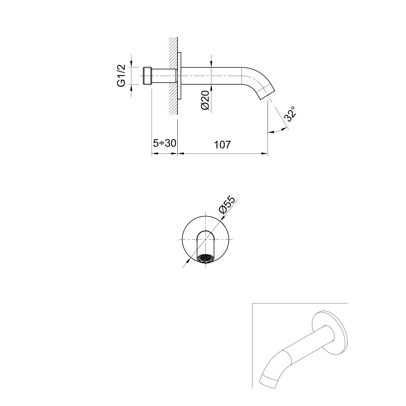  Vòi chậu rửa mặt gắn tường 115mm Volante stainless steel - ZEXCAN115-VOX1910NZ 