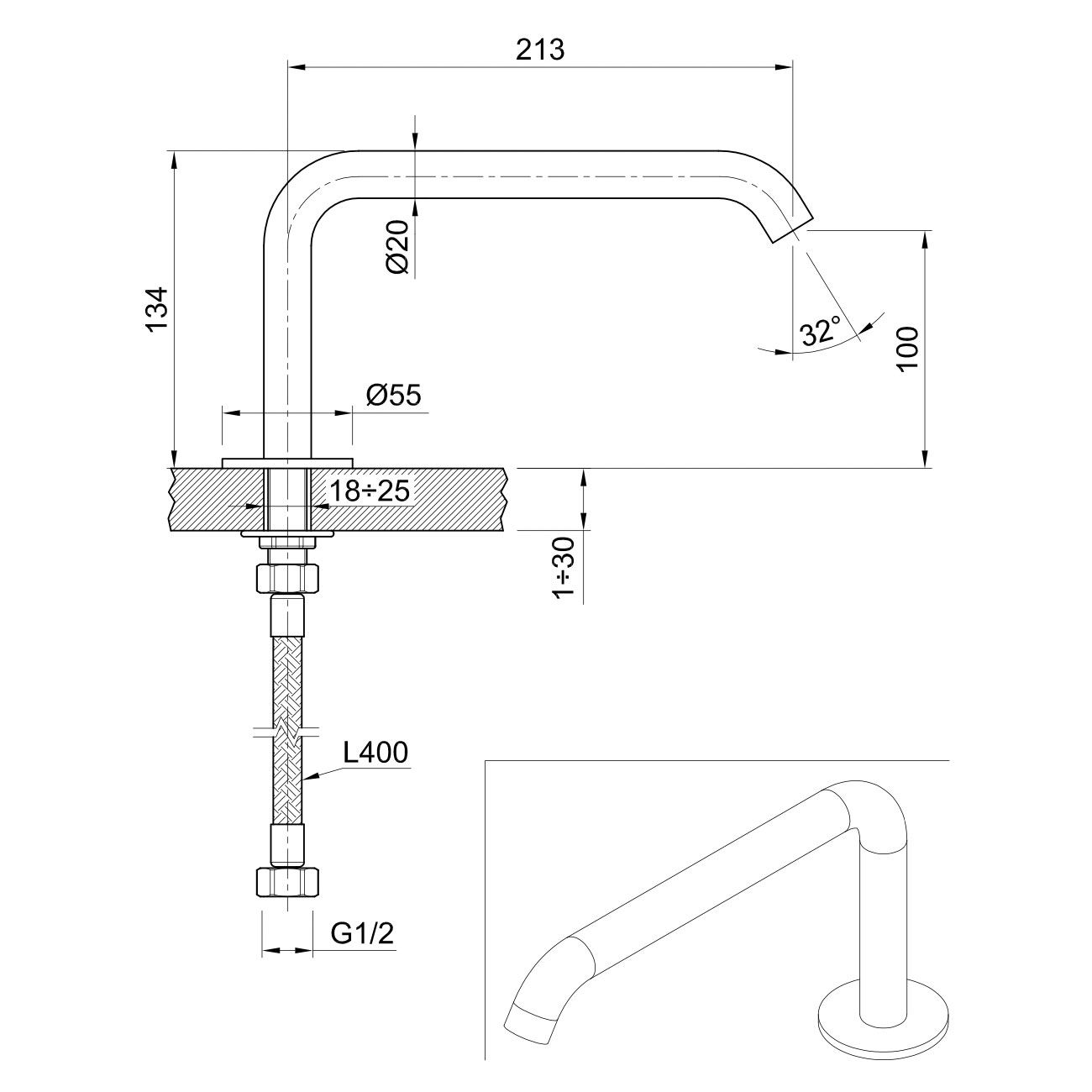  Vòi chậu rửa mặt Volante stainless steel - ZEXCAN13-VOX1910NAZ 