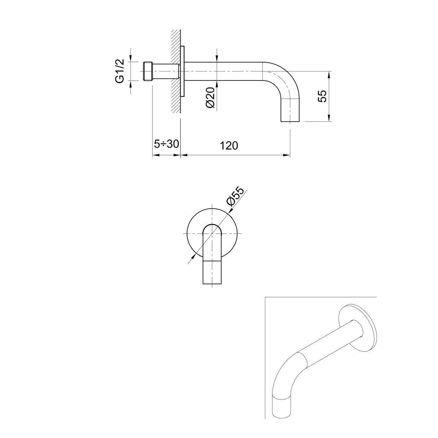  Vòi chậu rửa mặt gắn tường 130mm Volante stainless steel - ZEXCAN130F-VOX1910NZ 