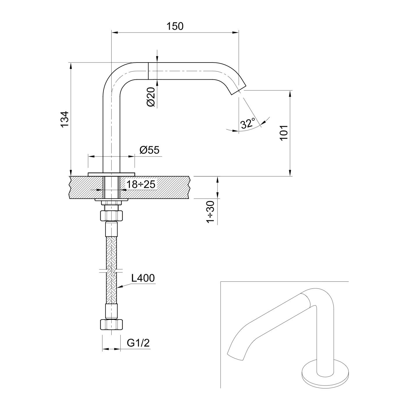  Vòi chậu rửa mặt Volante stainless steel - ZEXCAN13C-VOX1910NAZ 