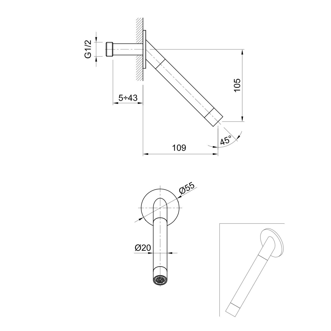  Vòi chậu rửa mặt gắn tường 158mm Volante stainless steel - ZEXCAN158-VOX942Z 