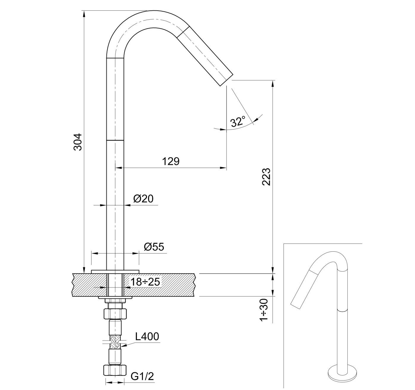  Vòi chậu rửa mặt Volante stainless steel - ZEXCAN30-VOX1910NAZ 