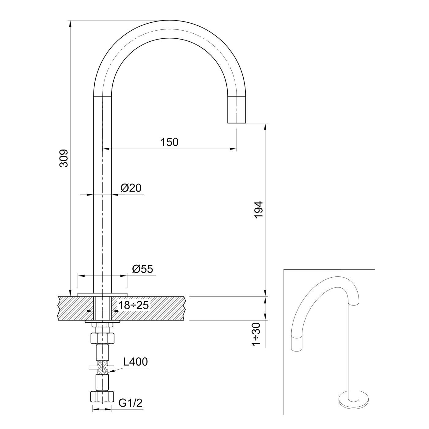  Vòi chậu rửa mặt Volante stainless steel - ZEXCAN30F-VOX1910NAZ 