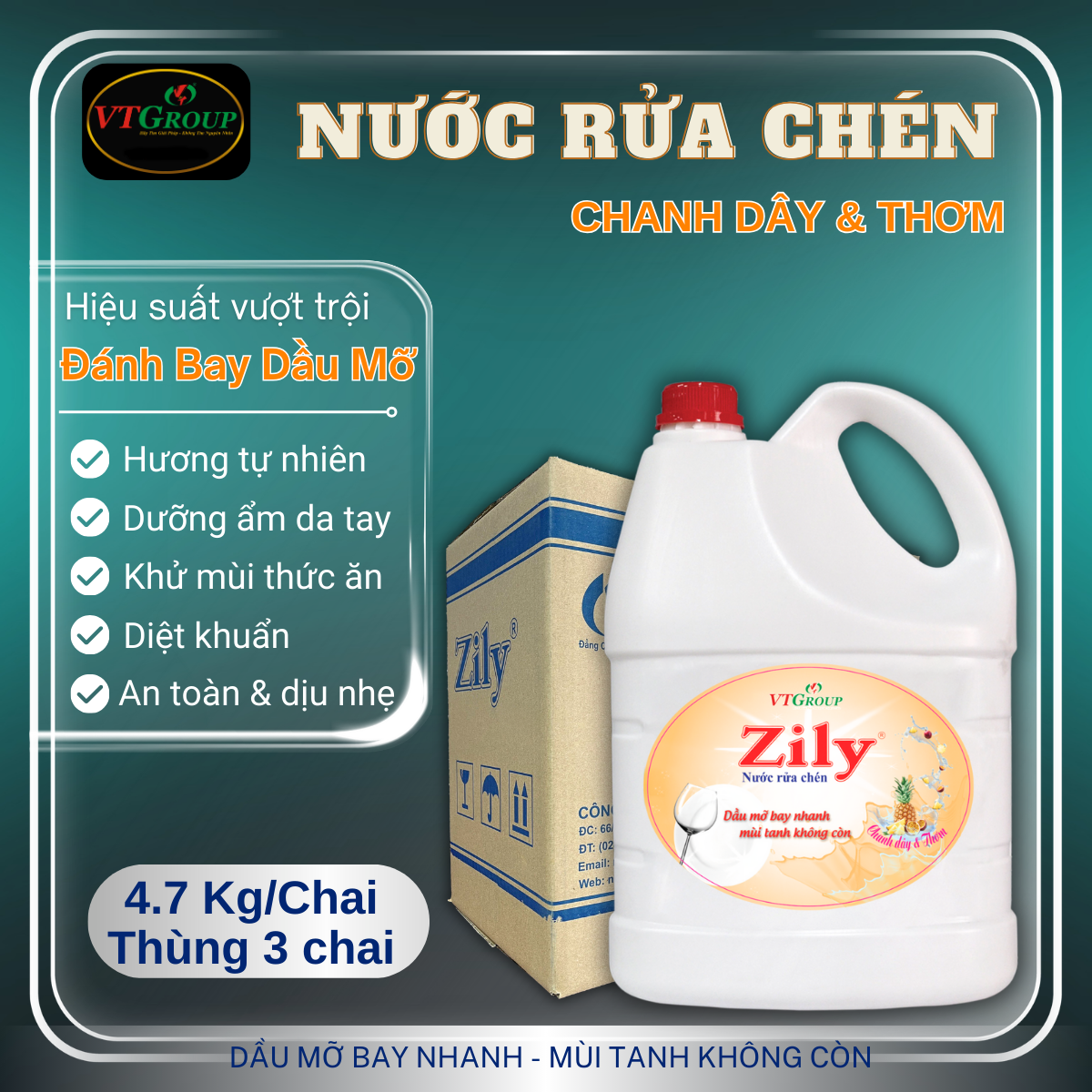 Nước Rửa Chén Zily 4.7Kg - 3 Chai/ Thùng