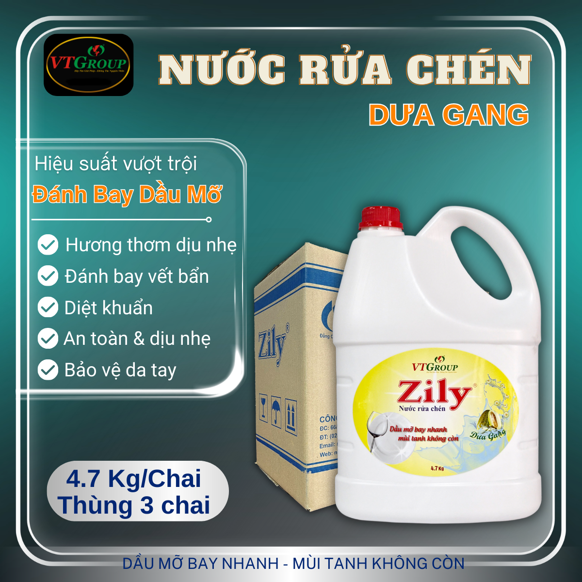 Nước Rửa Chén Zily 4.7Kg - 3 Chai/ Thùng