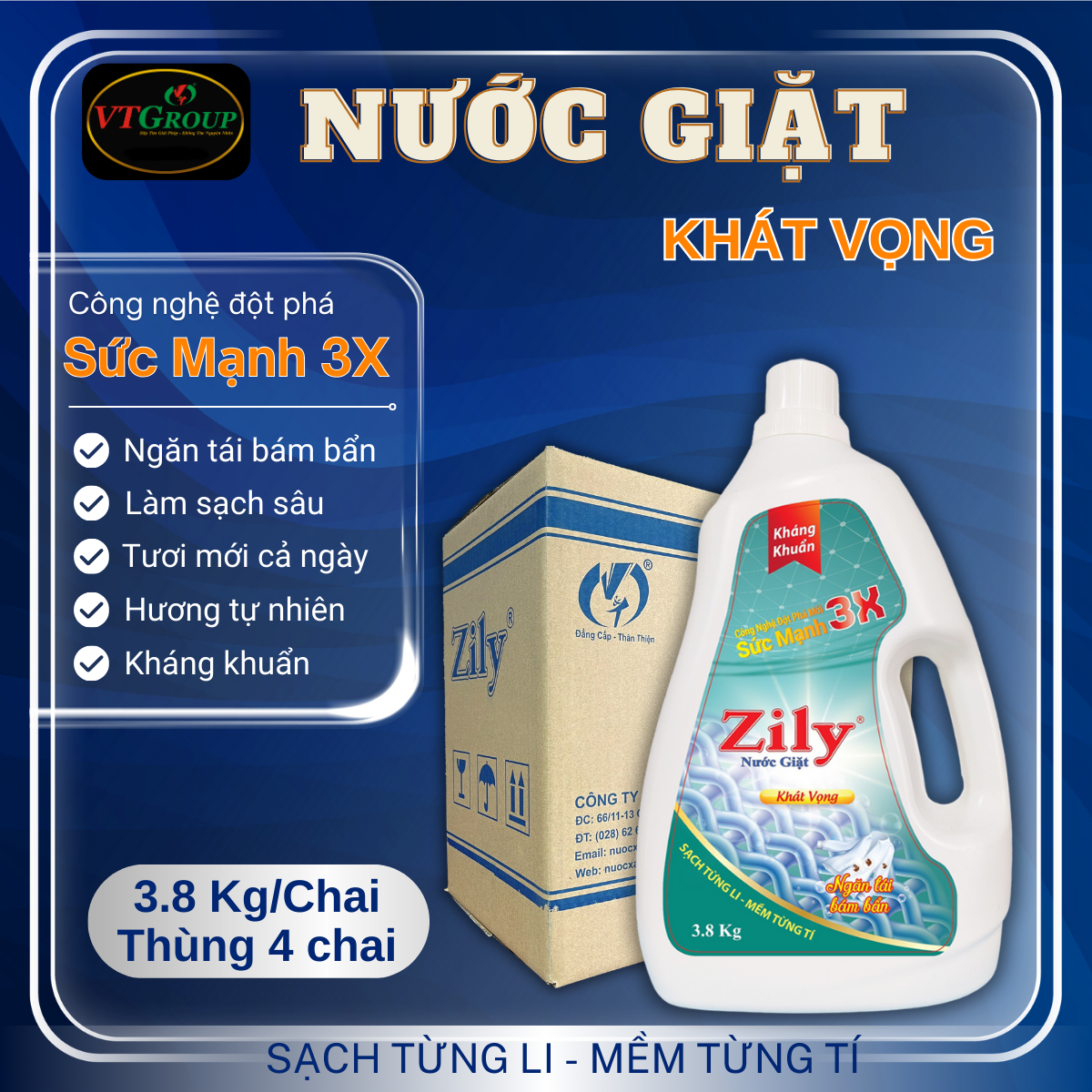 Nước Giặt Zily 3.8 Kg - 4 Chai/ Thùng