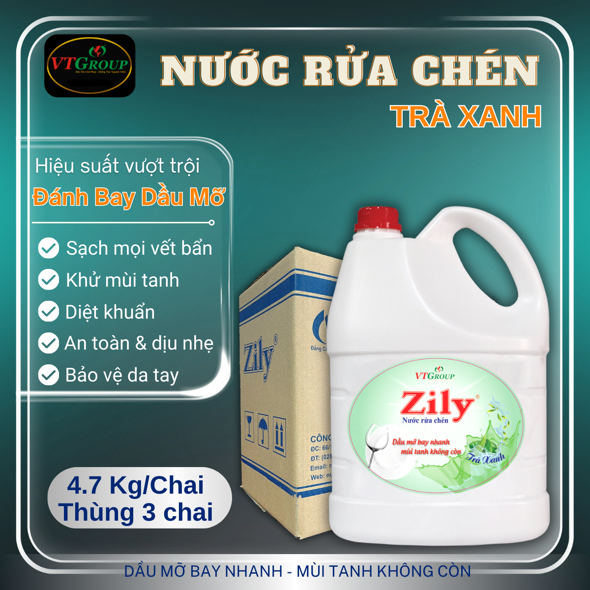 Nước Rửa Chén Zily 4.7Kg - 3 Chai/ Thùng