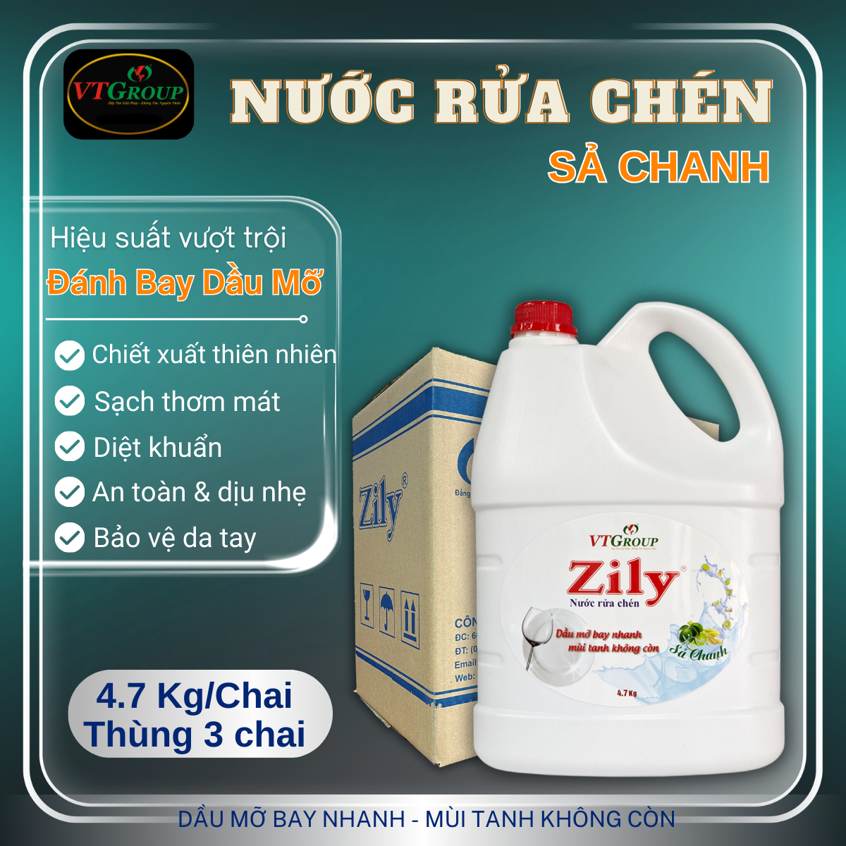 Nước Rửa Chén Zily 4.7Kg - 3 Chai/ Thùng