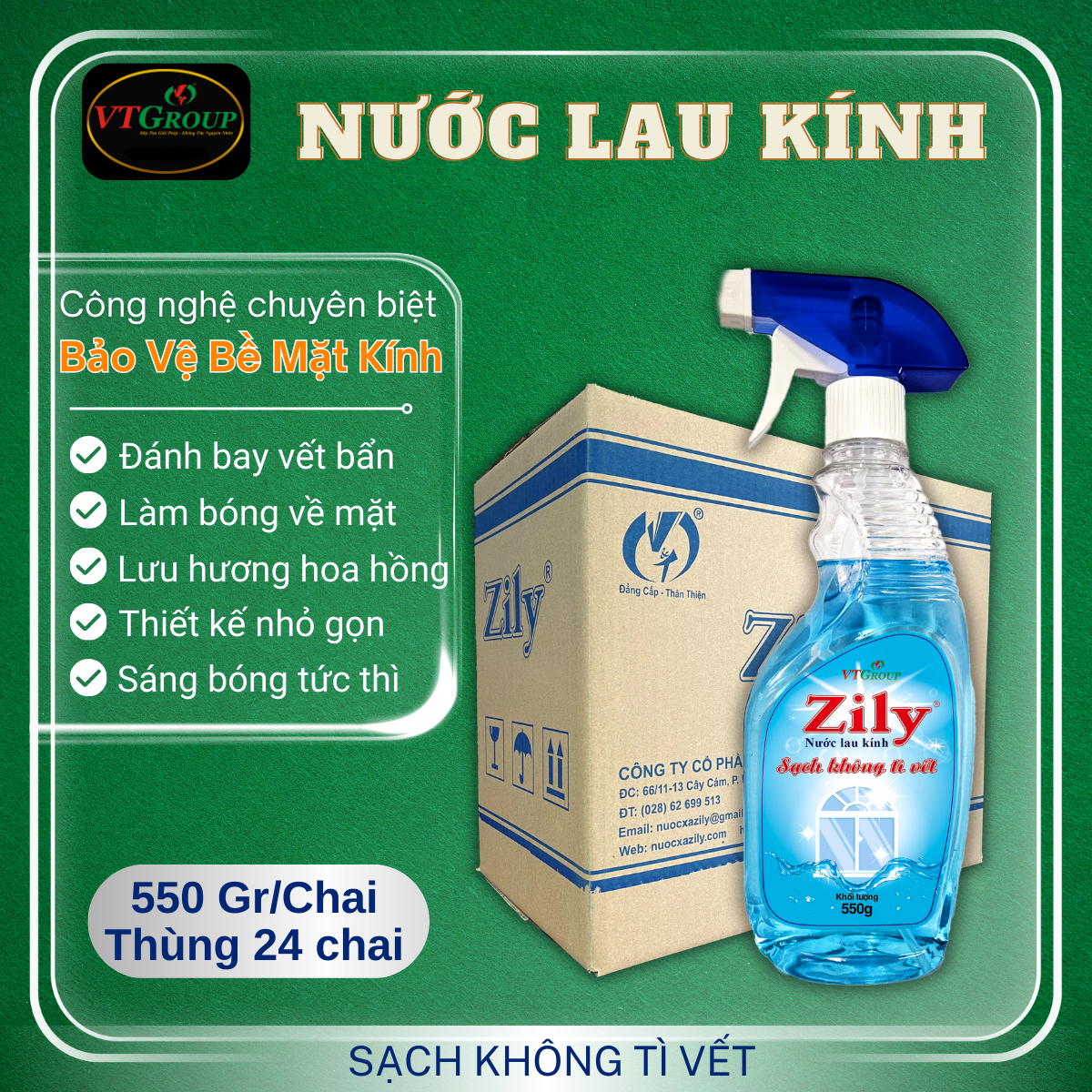 Nước Lau Kính Zily 550g - 24 Chai/ Thùng