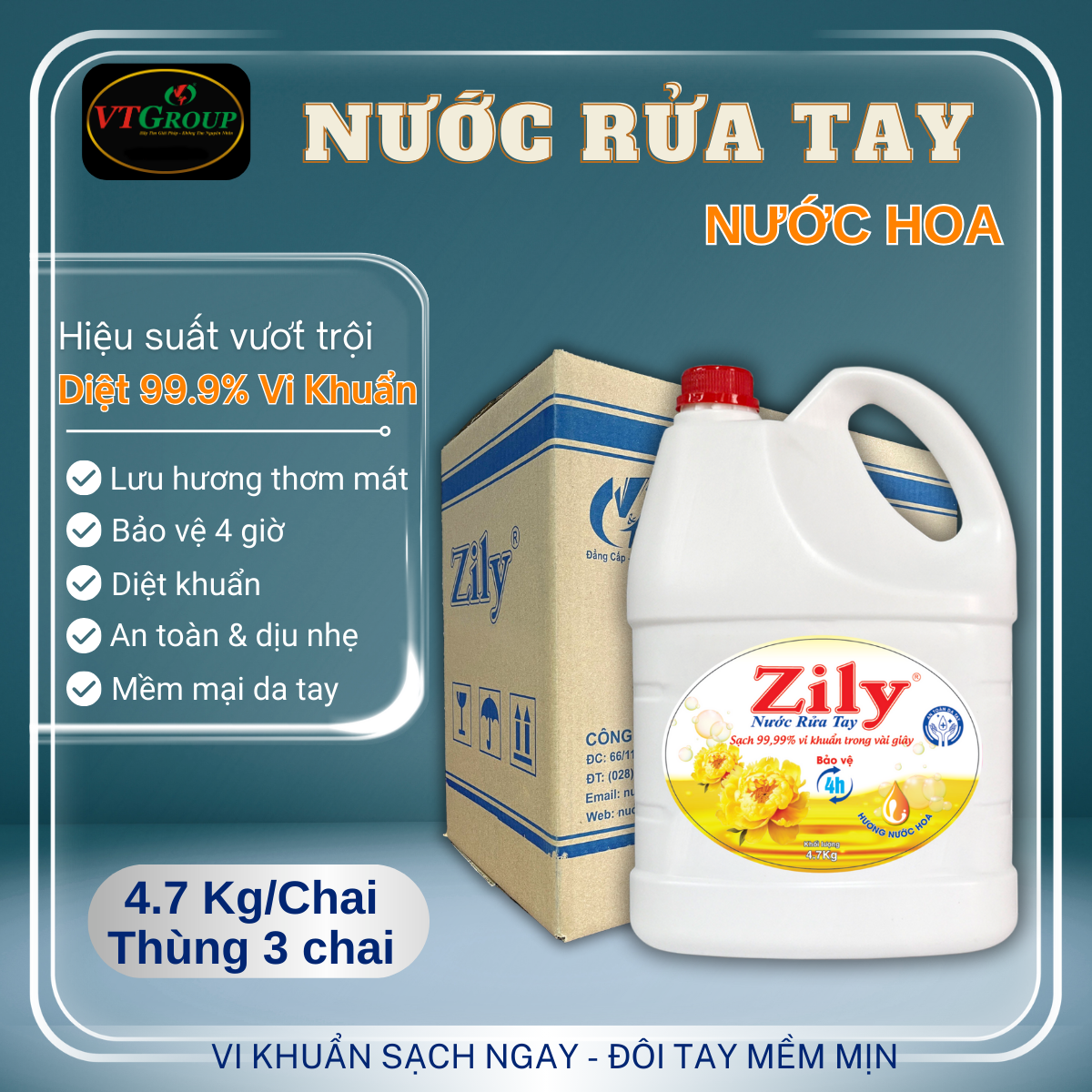Nước Rửa Tay Zily 4.7Kg - 3 Chai/ Thùng