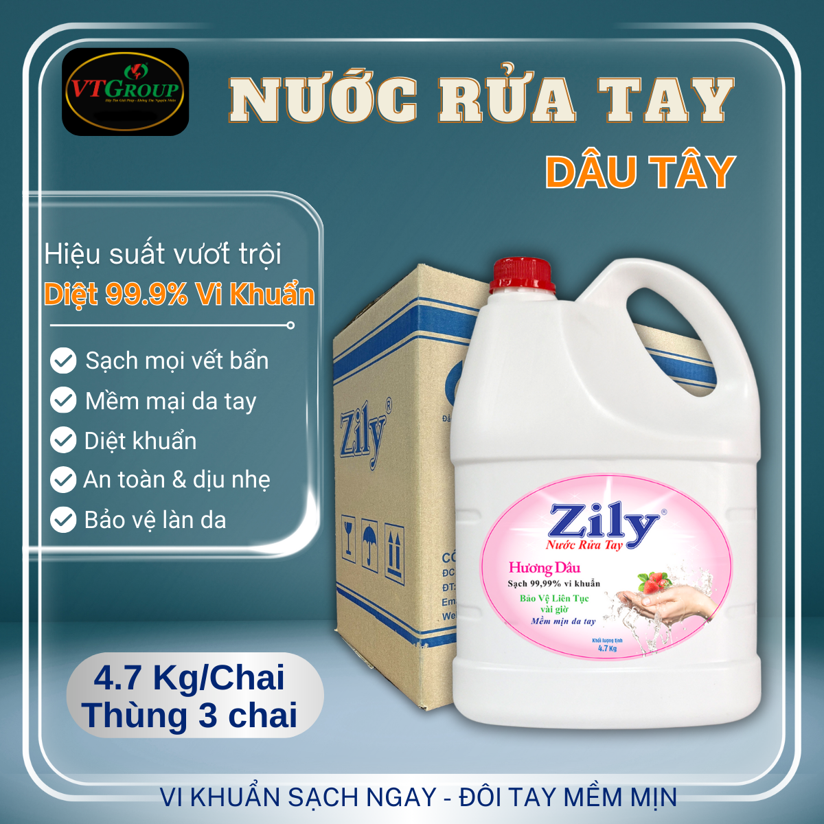 Nước Rửa Tay Zily 4.7Kg - 3 Chai/ Thùng