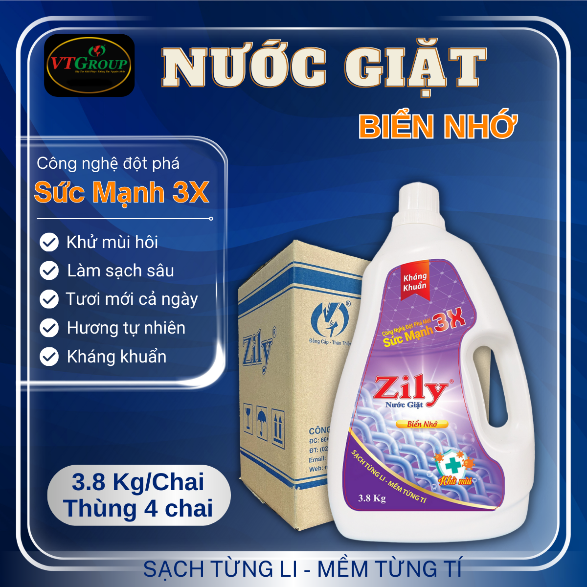 Nước Giặt Zily 3.8 Kg - 4 Chai/ Thùng