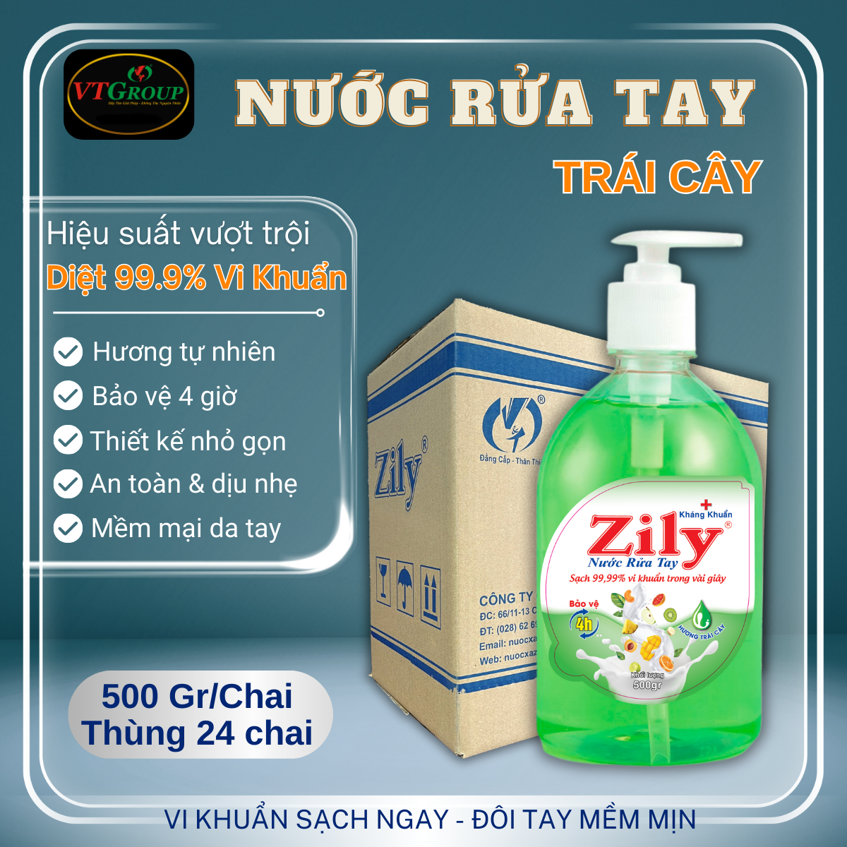 Nước Rửa Tay Zily 500g - 24 Chai/ Thùng