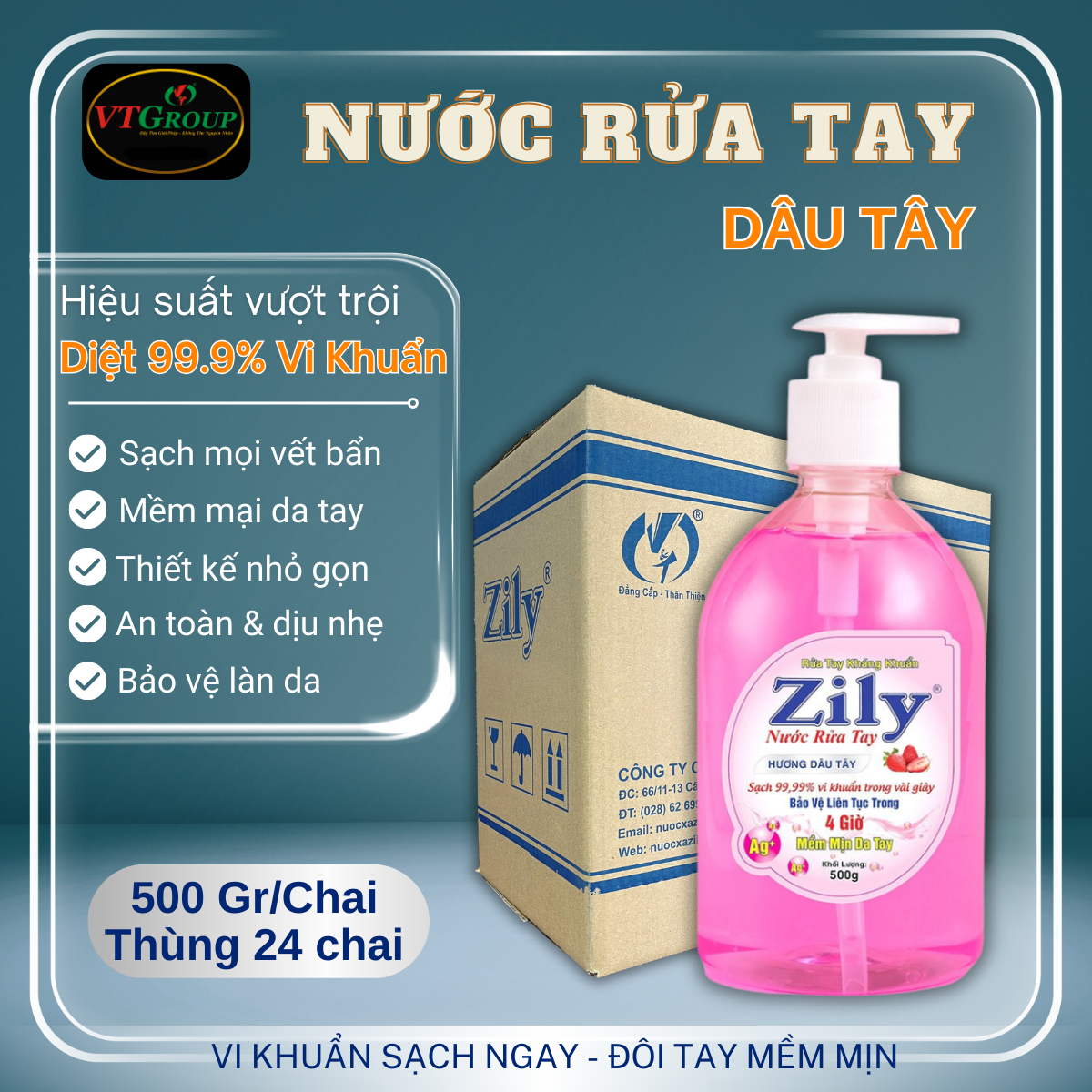 Nước Rửa Tay Zily 500g - 24 Chai/ Thùng