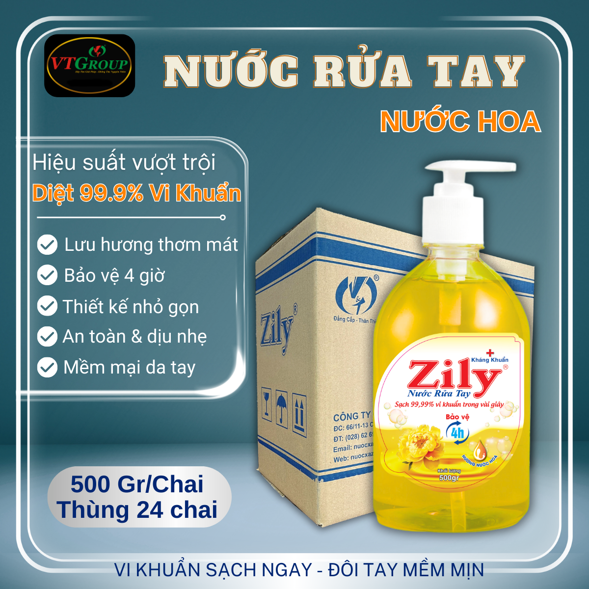 Nước Rửa Tay Zily 500g - 24 Chai/ Thùng