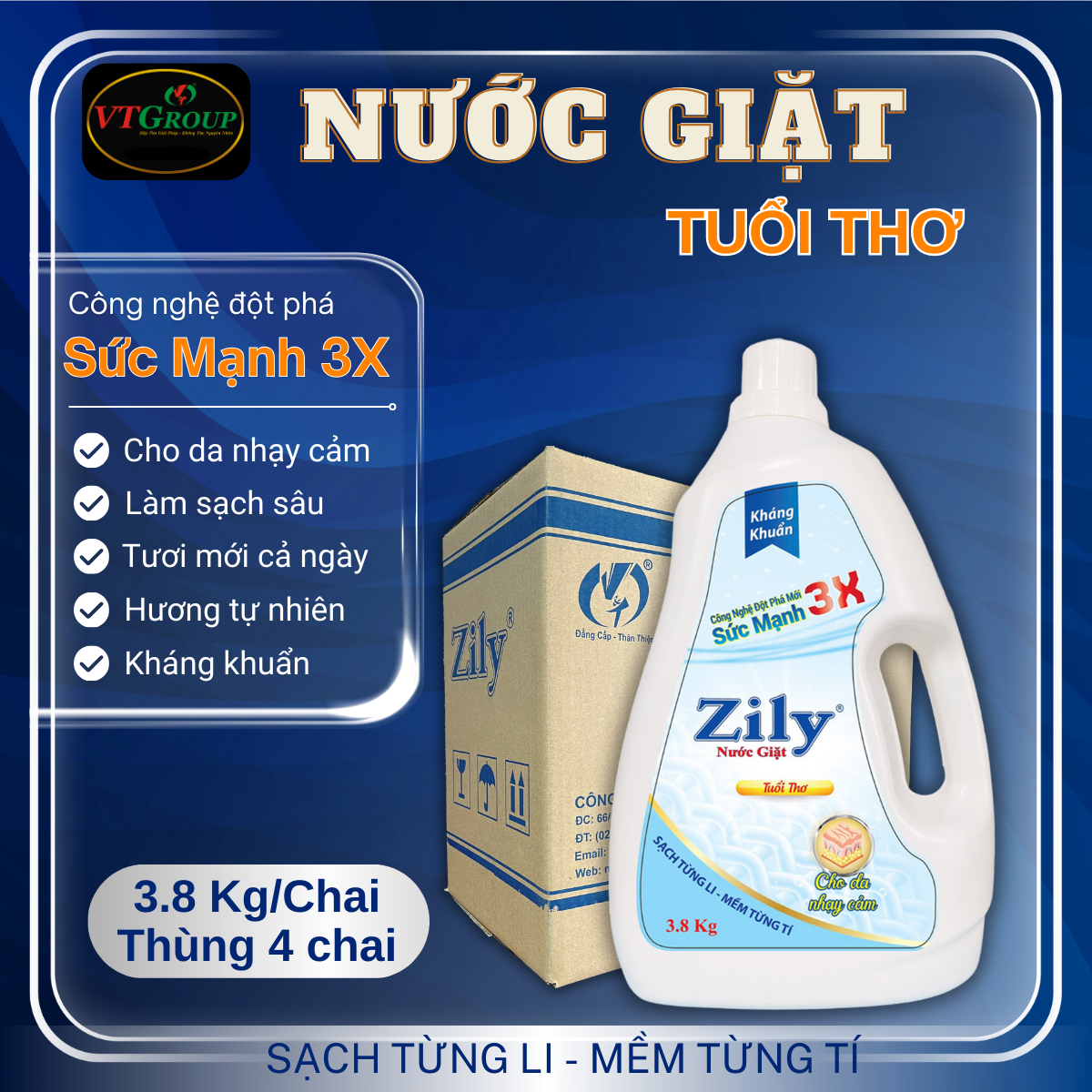 Nước Giặt Zily 3.8 Kg - 4 Chai/ Thùng