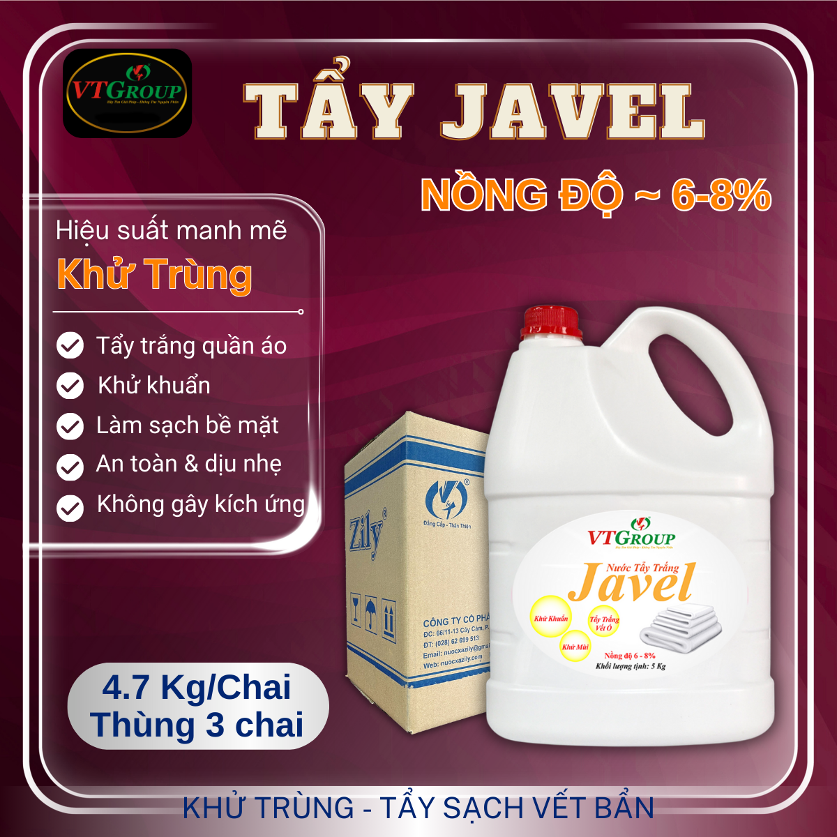 Tẩy Javel Zily 4.7kg - Loại Thường / Đậm Đặc