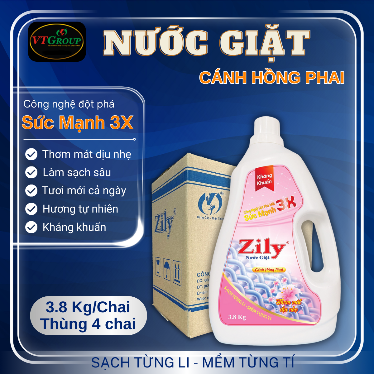 Nước Giặt Zily 3.8 Kg - 4 Chai/ Thùng