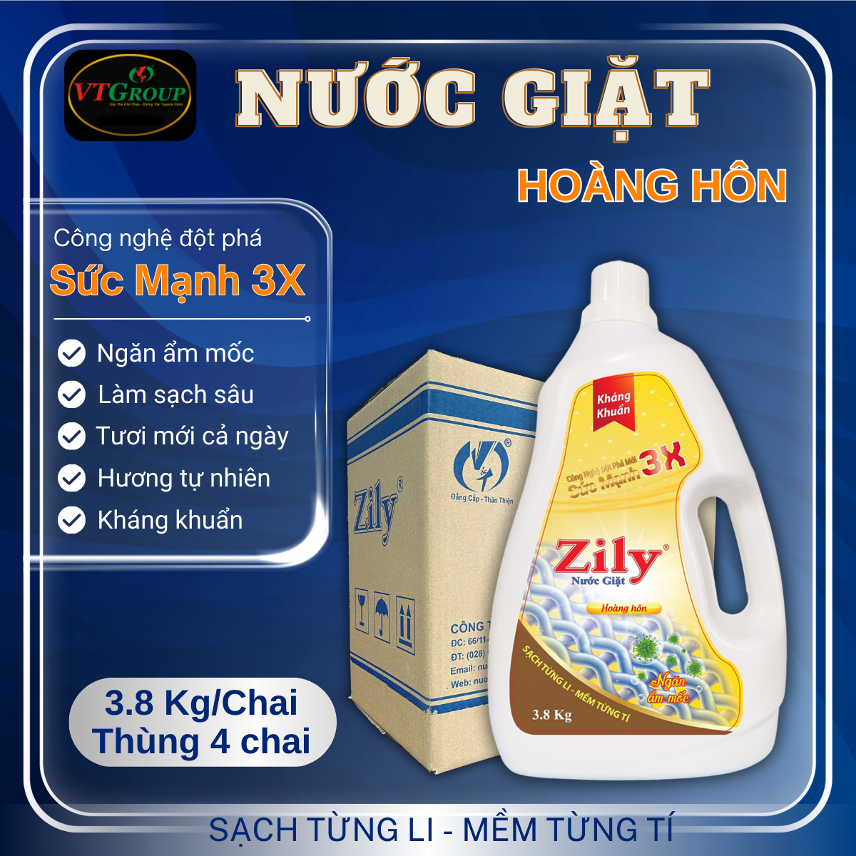 Nước Giặt Zily 3.8 Kg - 4 Chai/ Thùng