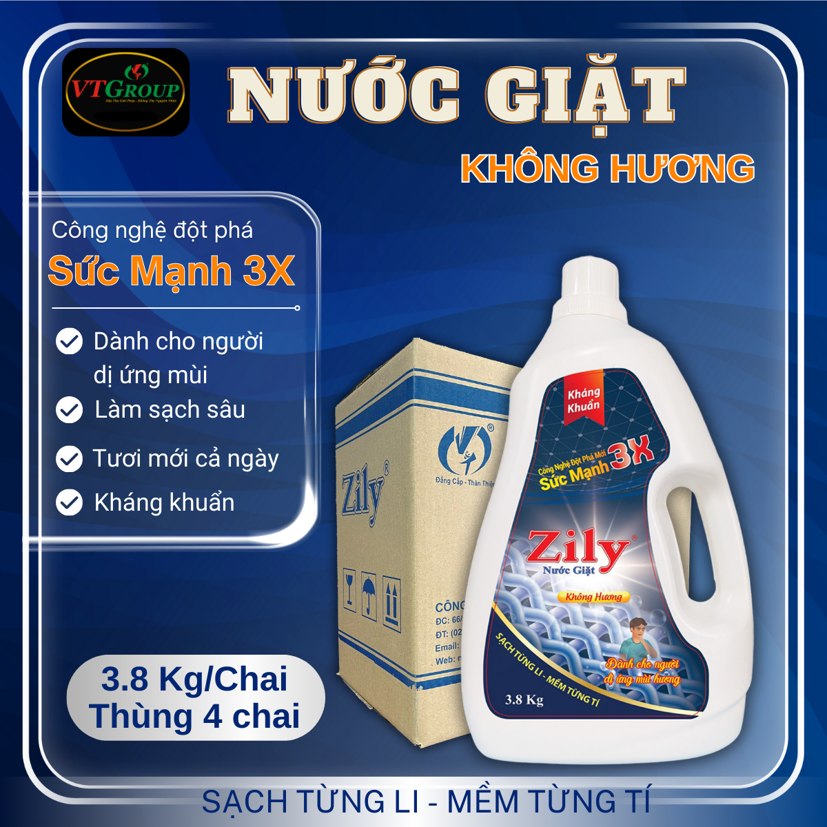 Nước Giặt Zily 3.8 Kg - 4 Chai/ Thùng