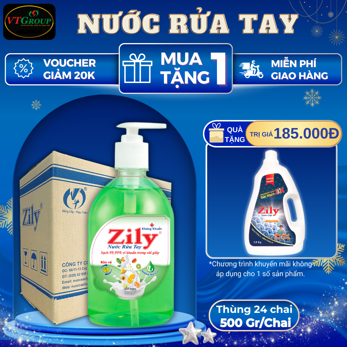 Nước Rửa Tay Zily 500g - 24 Chai/ Thùng