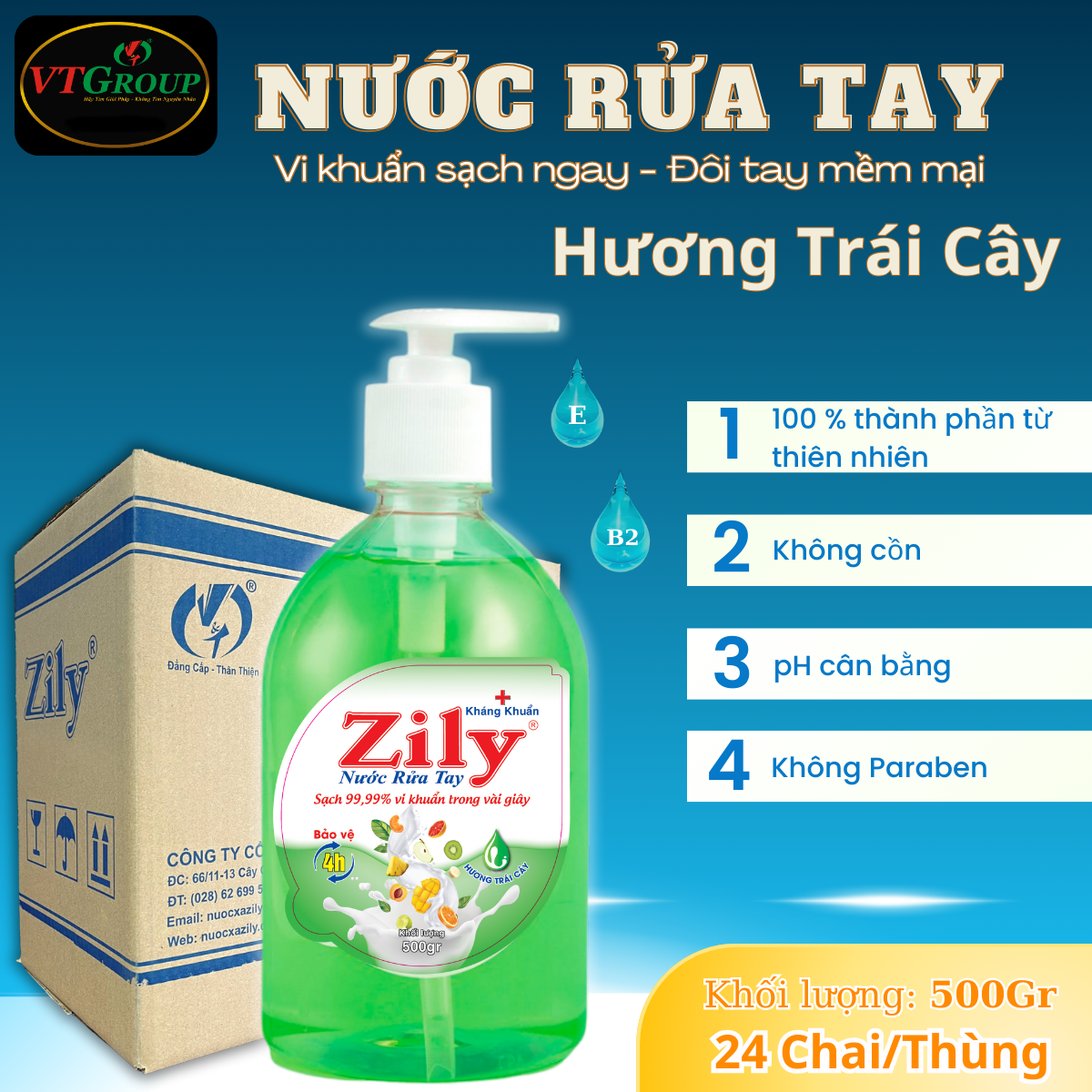 Nước Rửa Tay Zily 500g - 24 Chai/ Thùng