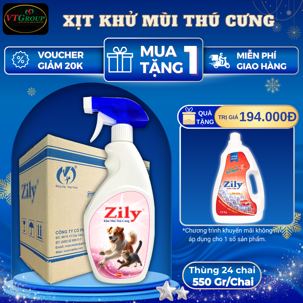 Xịt Khử Mùi Thú Cưng Zily 550g - 24 Chai/Thùng