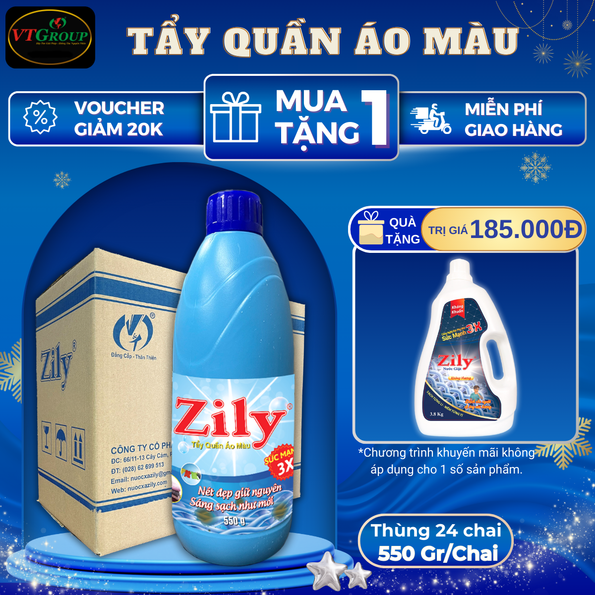 Nước Tẩy Quần Áo Màu Zily Chai 550g - 24 Chai / Thùng